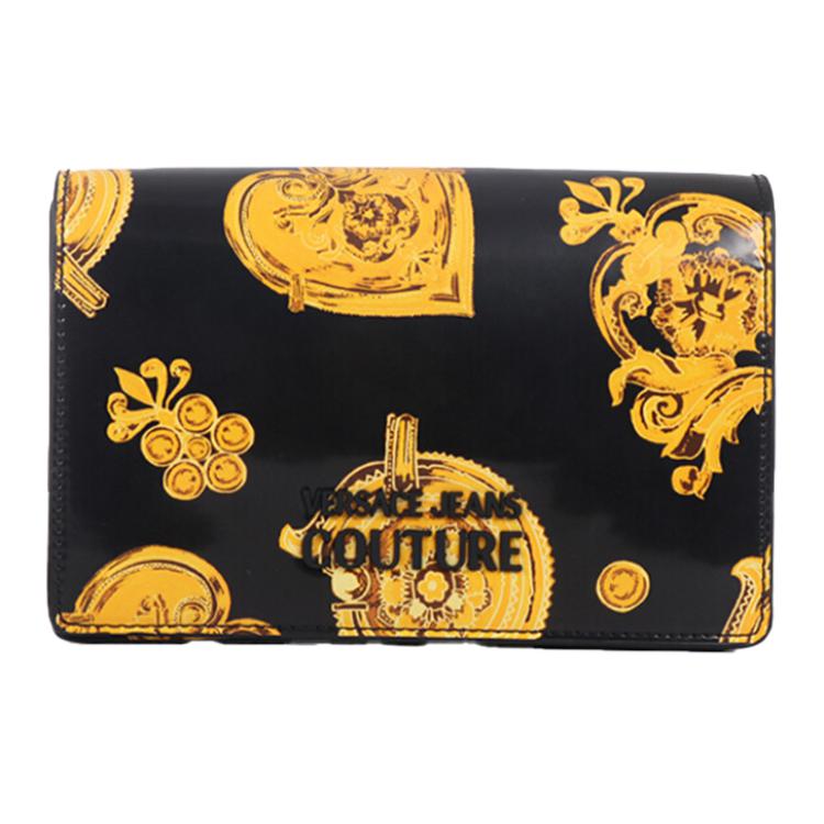 Versace Jeans Couture Gouden Patroon Print Verstelbare Schouderband Polyurethaan Schoudertas Crossbody Tas Dames tassen Zwart E1VVBBU9-71494-M27 Basic Set (Bag+Dust Bag)