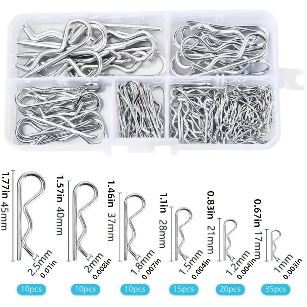 100 pcs Cotter Pins Spring Connectors 2 Mm, R-Clips Splint Assortment Galvanised Spring Pins Safety Pins Set