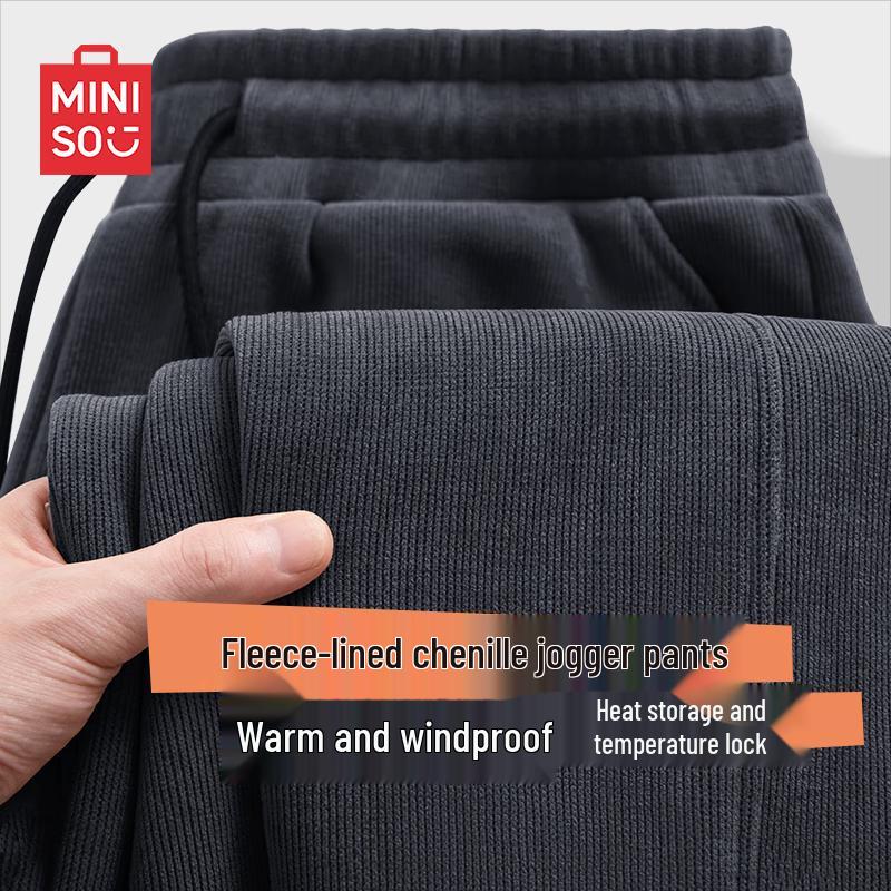

MINISO Men s Winter Corduroy Fleece-Lined Jogger Pants M