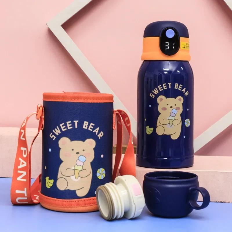 Cartoon Stupid Bear Kindergarten Students Intelligent Temperature Measuring Mug Vacuum 316 Stainless Steel Straw Water Cup 500ml