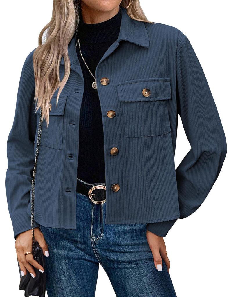 2024 Trendy Women's Casual Corduroy Crop Jacket: European & American Style Button-Up Cardigan