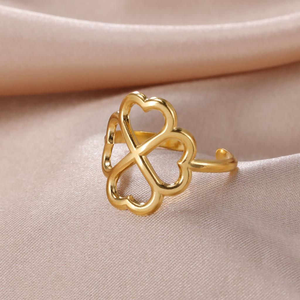 Lucky Four-leaf Clover Rings for Women Stainless Steel Gold Open Finger Rings Jewelry Birthday Gift
