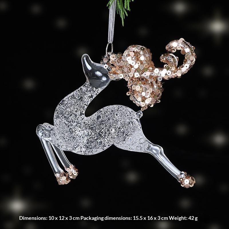 Green Glitter Christmas Hanging Ornament Sparkling Reindeer/High Heel/Tree /Snowflake Designs Pendants With Ribbon Decor
