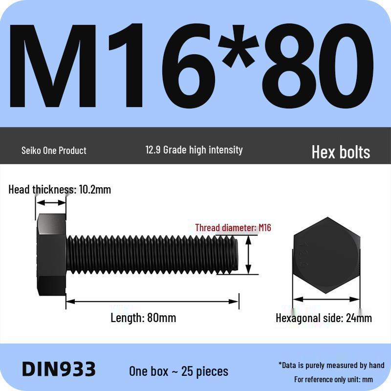 High Strength Class 12.9 Hex Bolt Set: M4-M16 Sizes