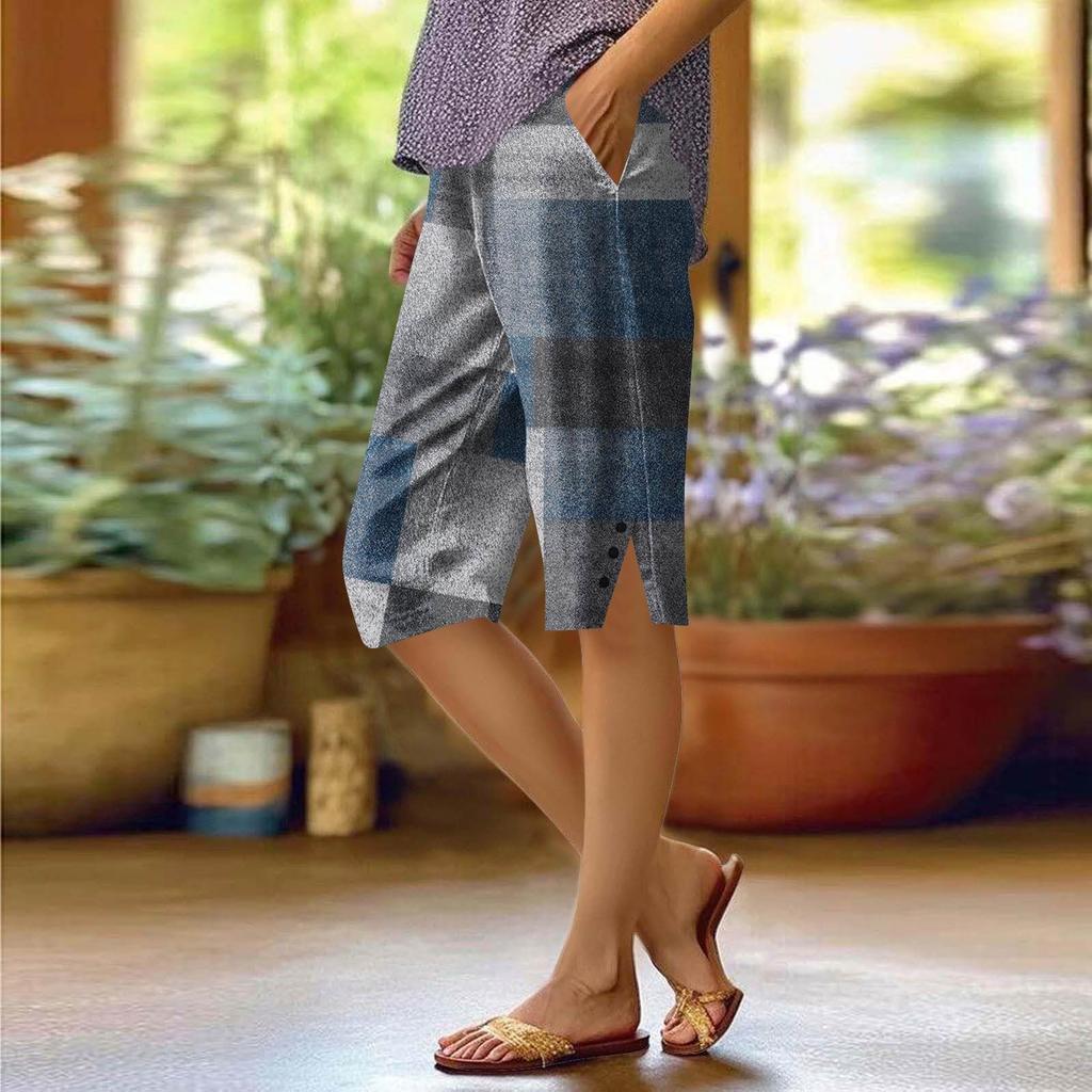 Women's Printing Pants Fashionable Pocket Elastic Waist Casual Shorts