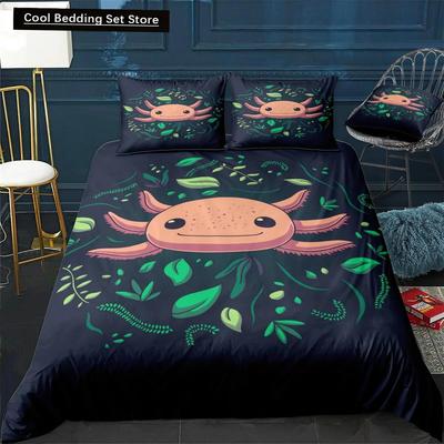 Axolotl Dier Schattig Huisdier Dekbedovertrek Kussensloop 3-delige Dekbed Beddengoedset Met Kussensloop Eenpersoons Tweepersoons Dekbedovertrek