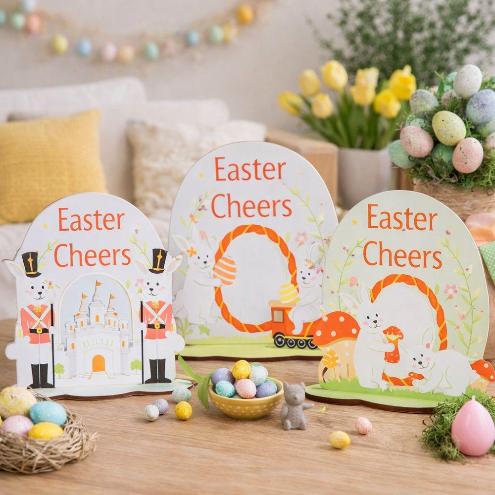 Kids Gift Cartoon Easter Bunny Decor Colorful Standing Wooden Rabbit Ornaments Handmade Easter Table Centerpieces Office Decor