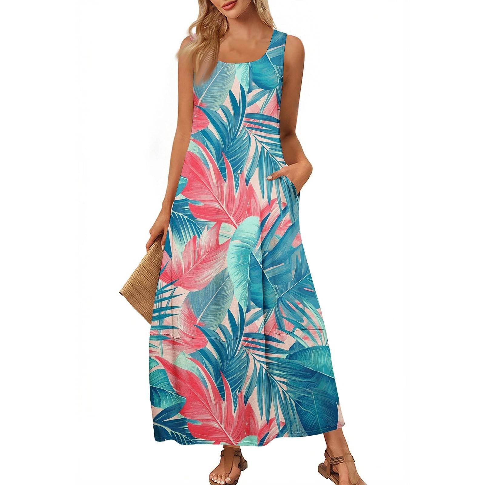 

Женский повседневный длинный сарафан, летнее пляжное платье, круглый вырез, без рукавов, свободный сарафан XL небесно-голубой