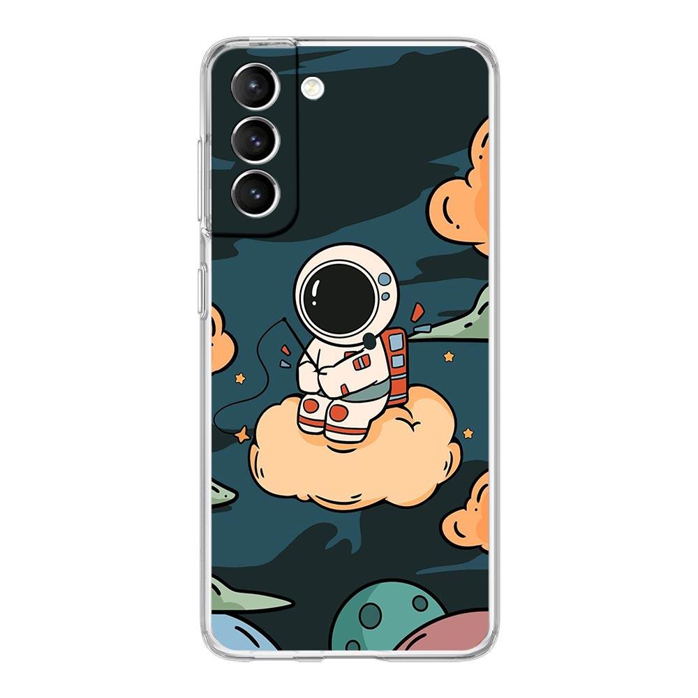 Cute Cartoon Astronaut Phone Case For Samsung Galaxy S22 S21 S20 FE Ultra 5G S10 S10E S9 S8 Plus Note 10 20 Clear Silicone Cover