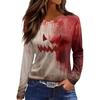 Women's Fashion Casual Slit Hem Round Neck Long Sleeve Loose Halloween Printed T-Shirt Ladies Top
