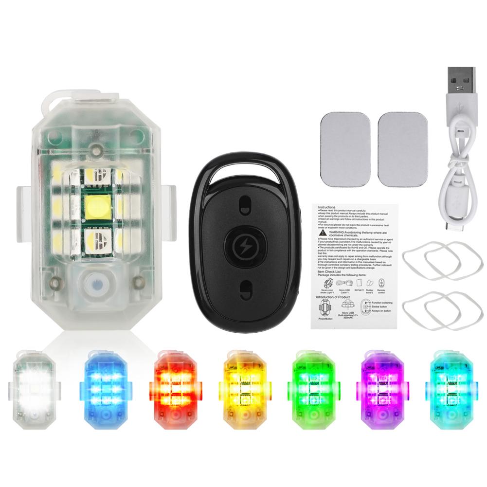 

Беспроводной светодиодный стробоскопический свет 7 цветов Высокая яркость Многорежимные предупреждающие сигнальные огни Водонепроницаемый для дрона мотоцикла велосипеда