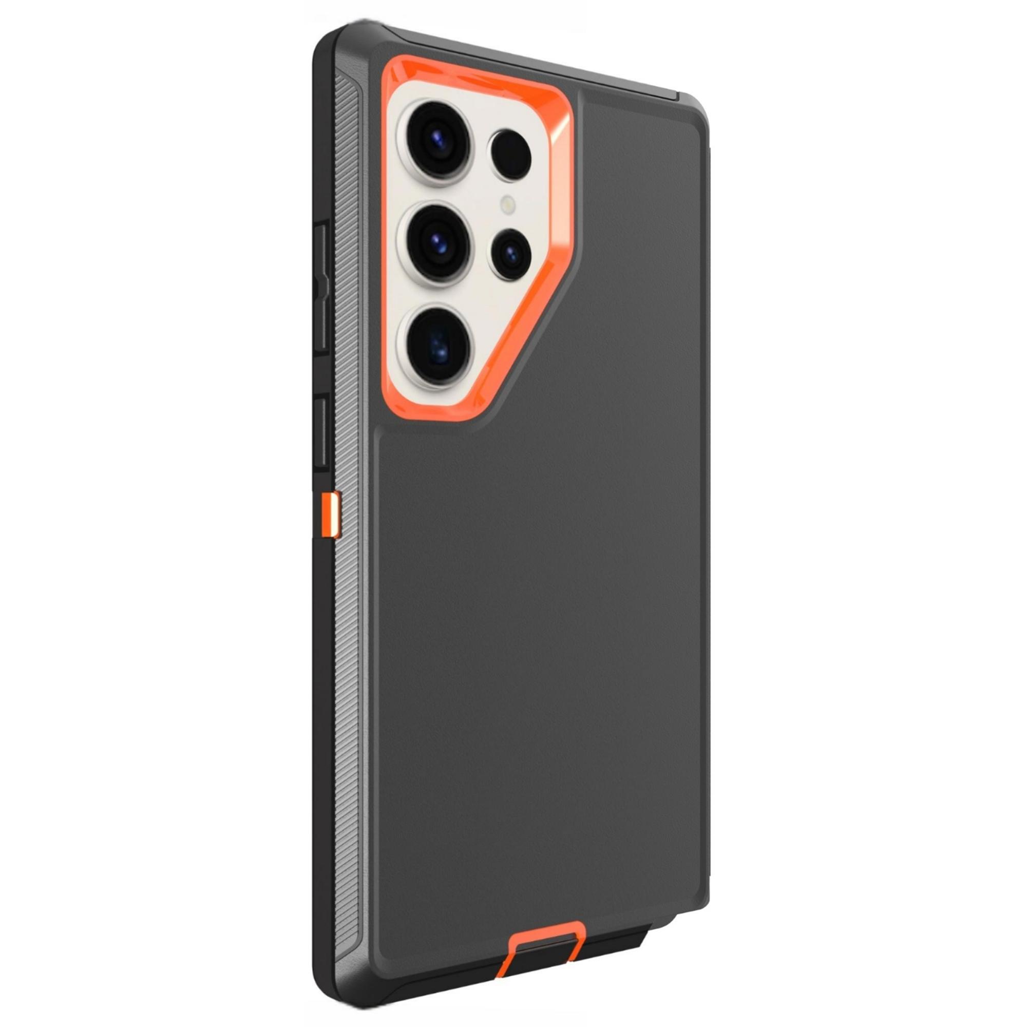 

For Samsung Galaxy S24 Ultra Case 3 in 1 Detachable Shockproof Anti Slip TPU+PC Phone Back Cover Orange/Black