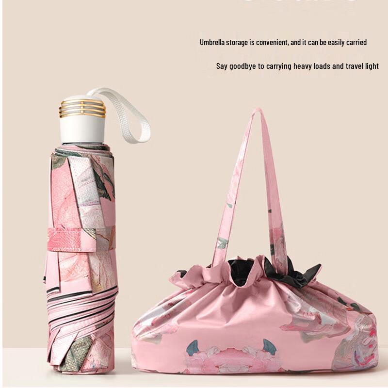 APLO Automatic Pink Peony Black Glue UV Protection Travel Umbrella