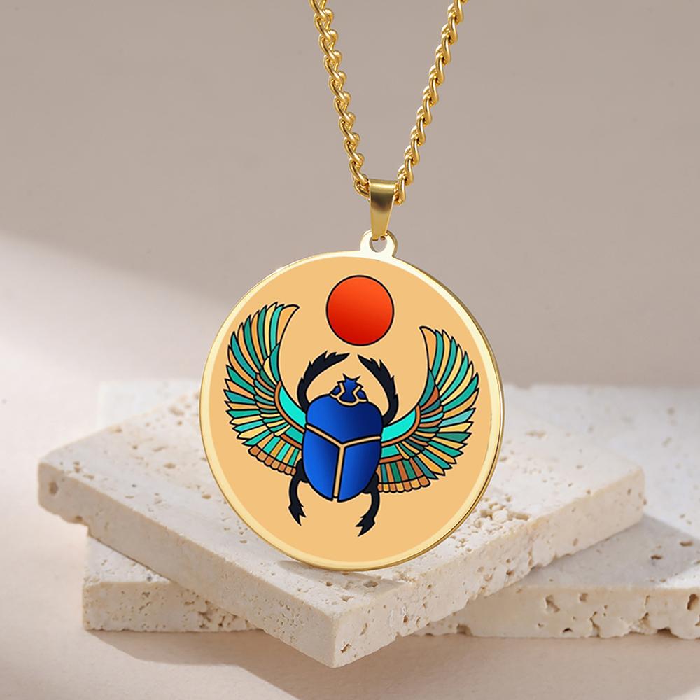 Dawapara Egyptian Scarab Beetle Pendant Necklace Ancient Egypt Jewelry Protection and Blessing Amulet Stainless Steel Necklace
