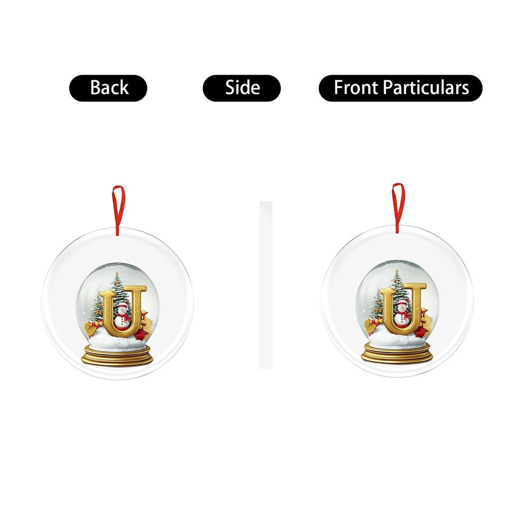 Christmas Ornament 2D 26 Letters Yellow Crystal Ball Acrylic Snowman Scene Festive Car Tree Hanging Decor Accessory