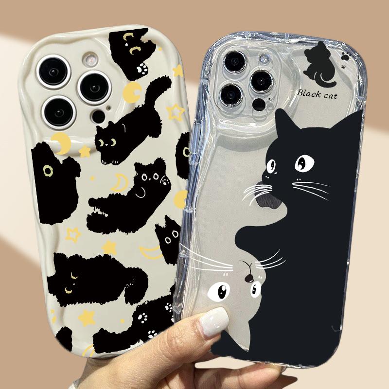 Black Cat Casing For OPPO Reno 15 15F 14F 12F 11F 13F 13 14 12 11 A6 A5 Pro A79 A60 Realme C53 C55 C65 C63 C67 C75 Case Cover