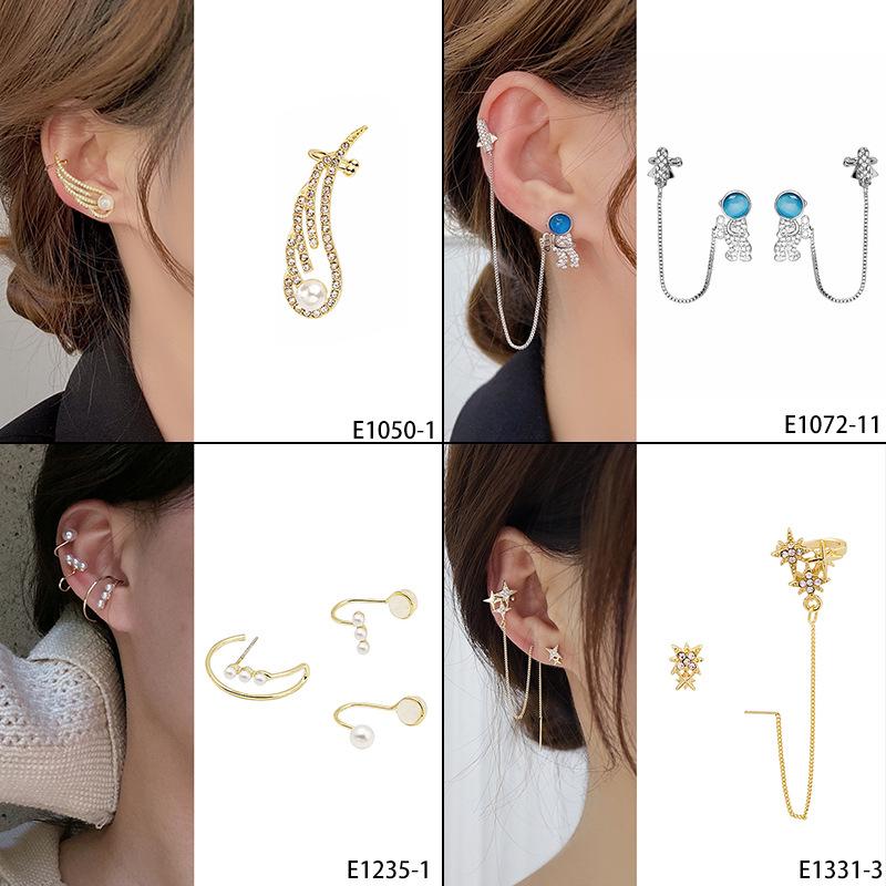 Personalized Integrated Earbone Clip Earrings, Asymmetrical Full-Drilled Butterfly Serpentine Earrings