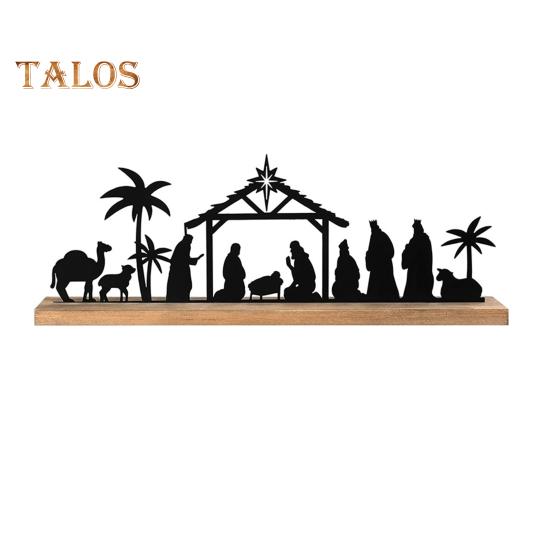 

Рождественский вертеп, силуэт, настольная табличка с деревянной основой, черный металл, рождение Иисуса, украшение для рабочего стола для дома и офиса, рождественское украшение для вечеринки чёрный