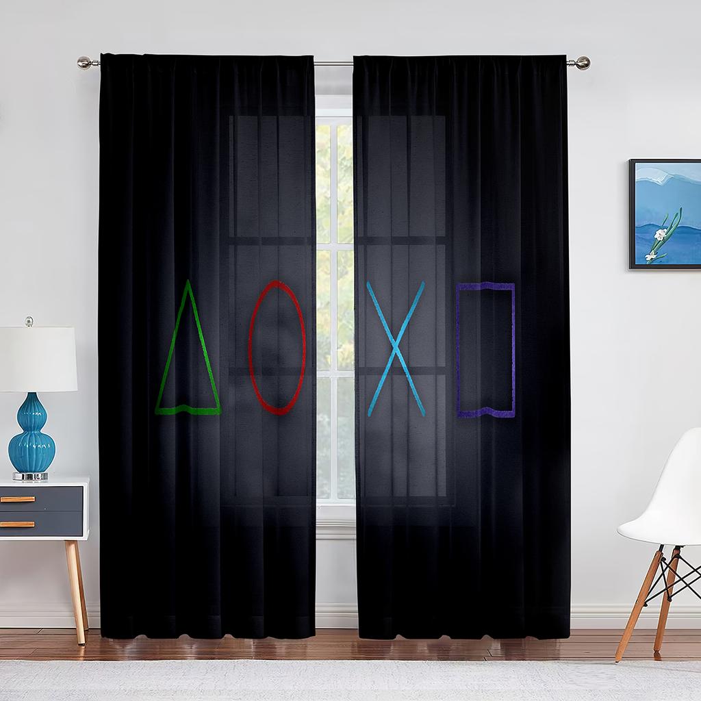 Gamepad Gamer Sheer Voile Curtains Kontroler gier wideo Fajne okna tiulowe zasłony do salonu Chłopcy Dziewczęta Wystrój sypialni