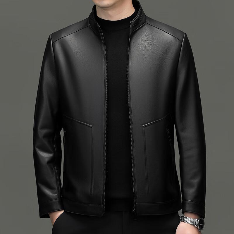 Yiliteng Men's Stand Collar Lambskin Leather Jacket YTMMRXF6618