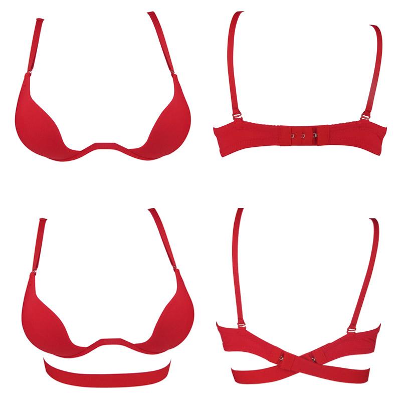 Sexy hluboké V push-up spodní prádlo pro ženy Měkké prodyšné podprsenky ve tvaru U s kosticemi Nízký střih Bez zad pro svatební šaty