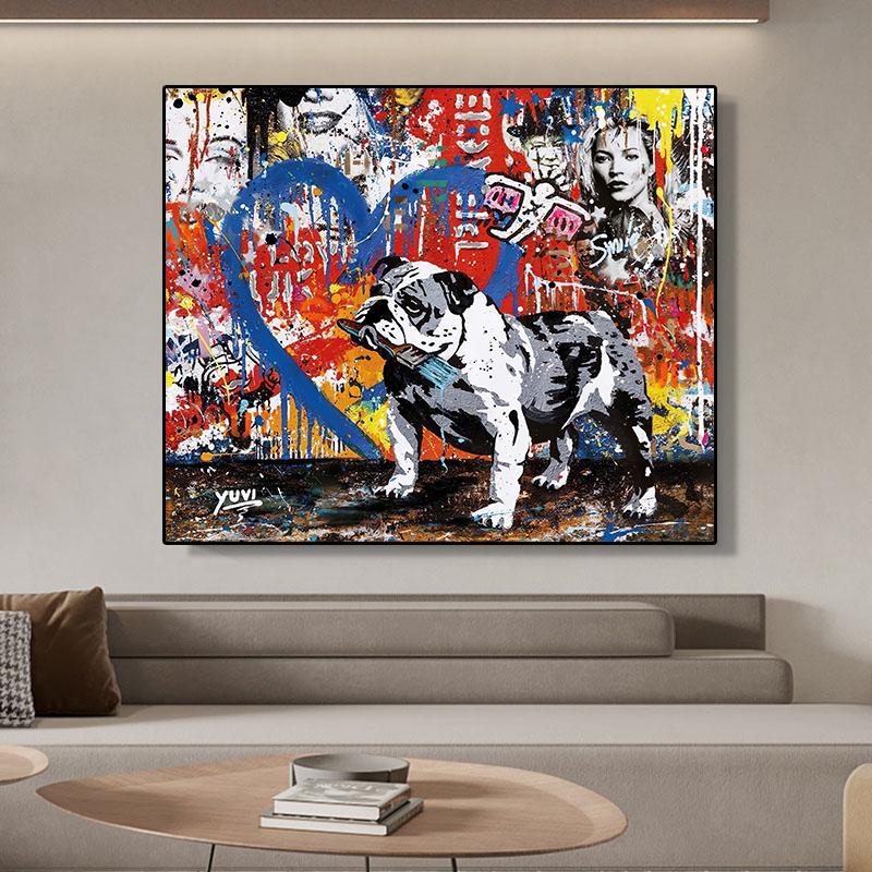 

Граффити Собака Сердце Настенный художественный плакат и гравюра Абстрактный холст