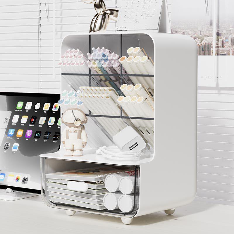 

Multi-Layer Desk Organizer Large Capacity Office Accessories Slanted Insert Pencil Holder Storage Box Stationery Supplies School білий