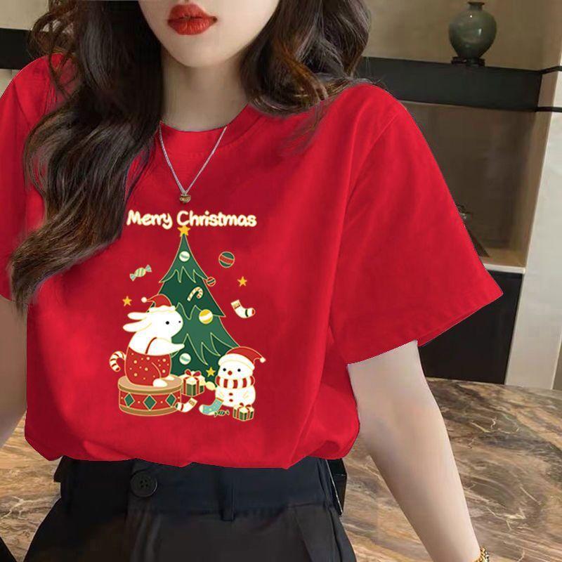 

Women s short sleeved T-shirt with Christmas print pattern top XXS