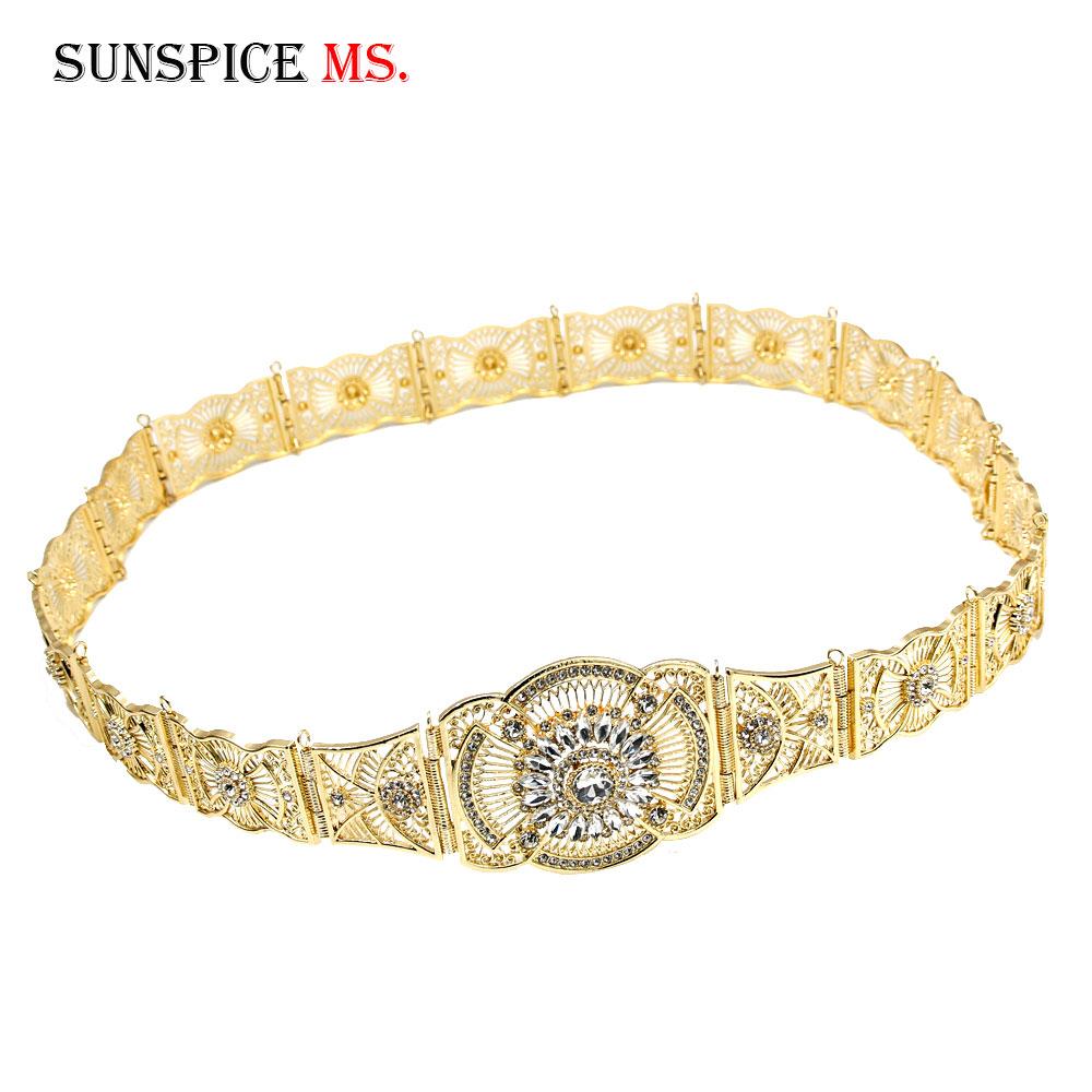 Gold Color Elegant Belt for Women Ethnic Wedding Dress Jewelry Crystal Belly Chain Gift