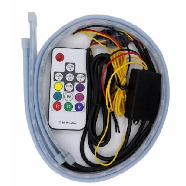 2Pcs 45 - 60cm Universal Car Headlight Waterproof RGB LED Strip DRL Turn Signal Yellow Brake Flow Lights