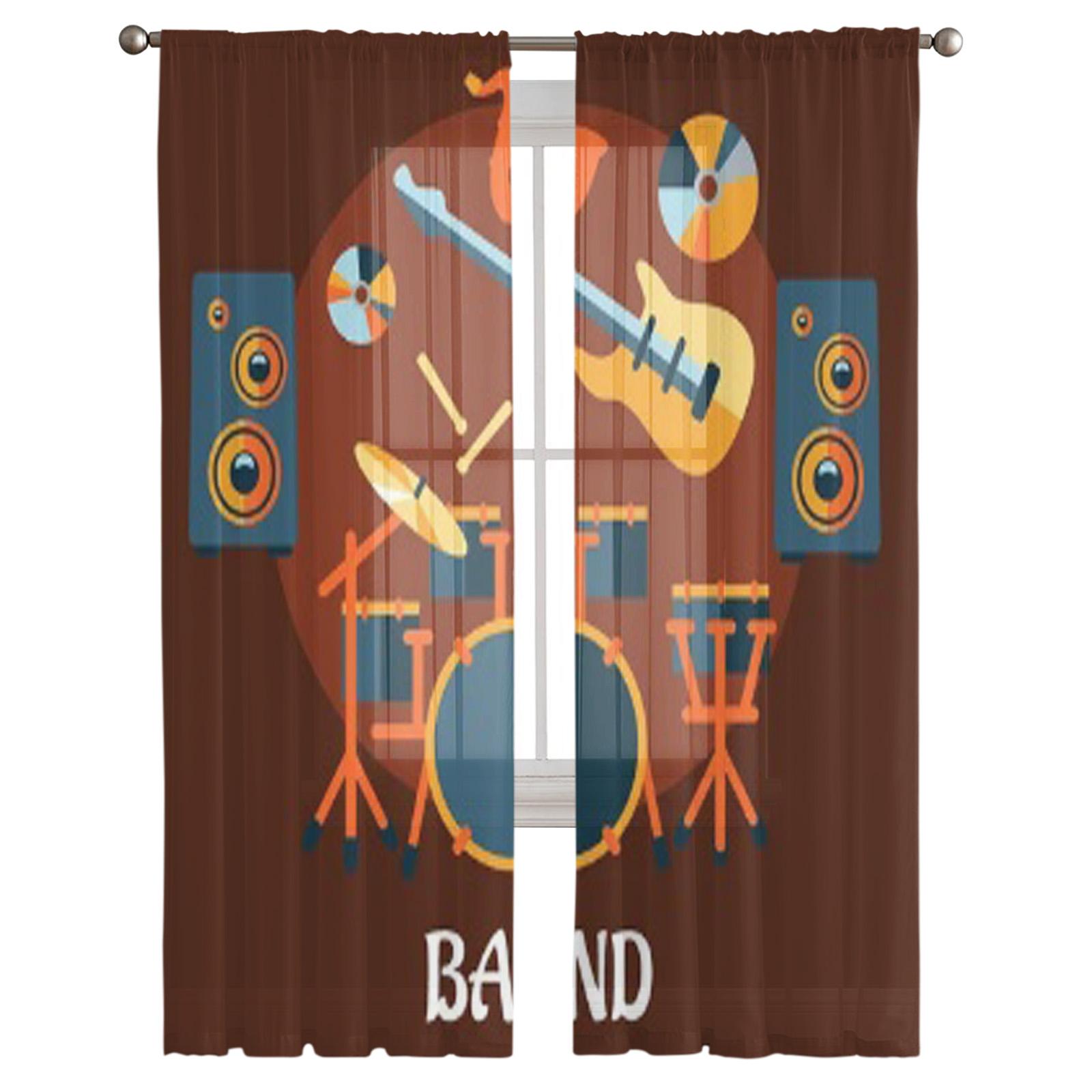 Музыкальная группа Электрогитара Барабанные палочки Шифоновые прозрачные шторы — фото 3