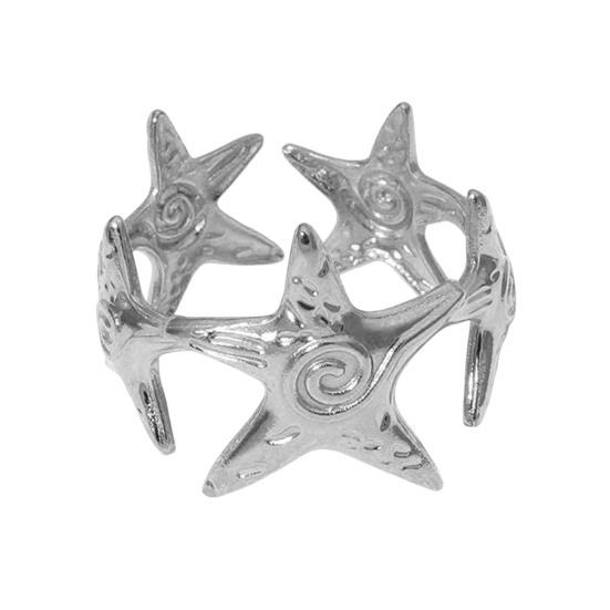 

Finger Ring Universal Basic Stacking Style Adjustable Open Band Stainless Steel Texture Star Shape Finger Band Jewelry Gift