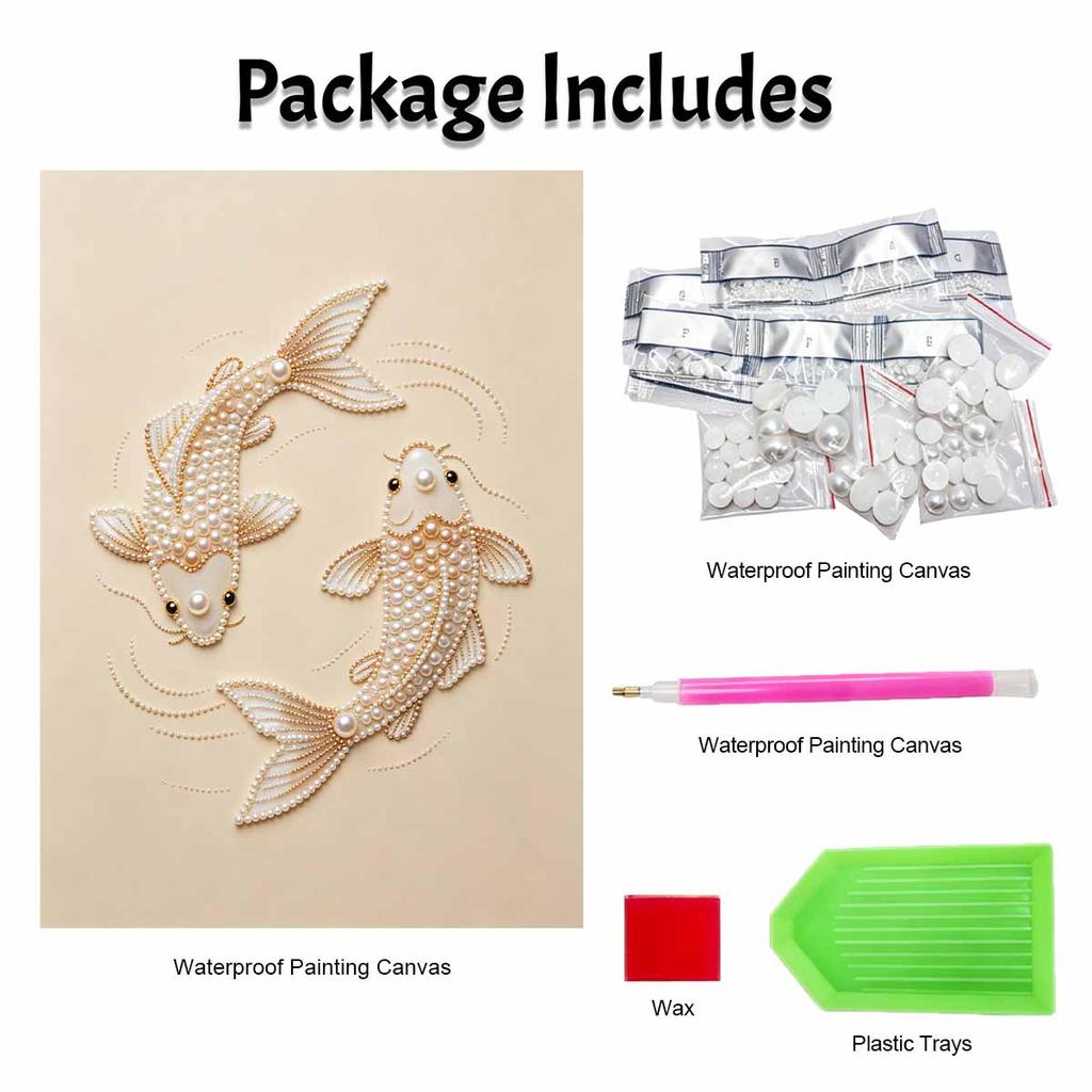 DIY Pearl Embroidery Diamond Painting Kit Koi Fish Sparkling Beads Art Craft Handmade Decoration Gift for Home Use