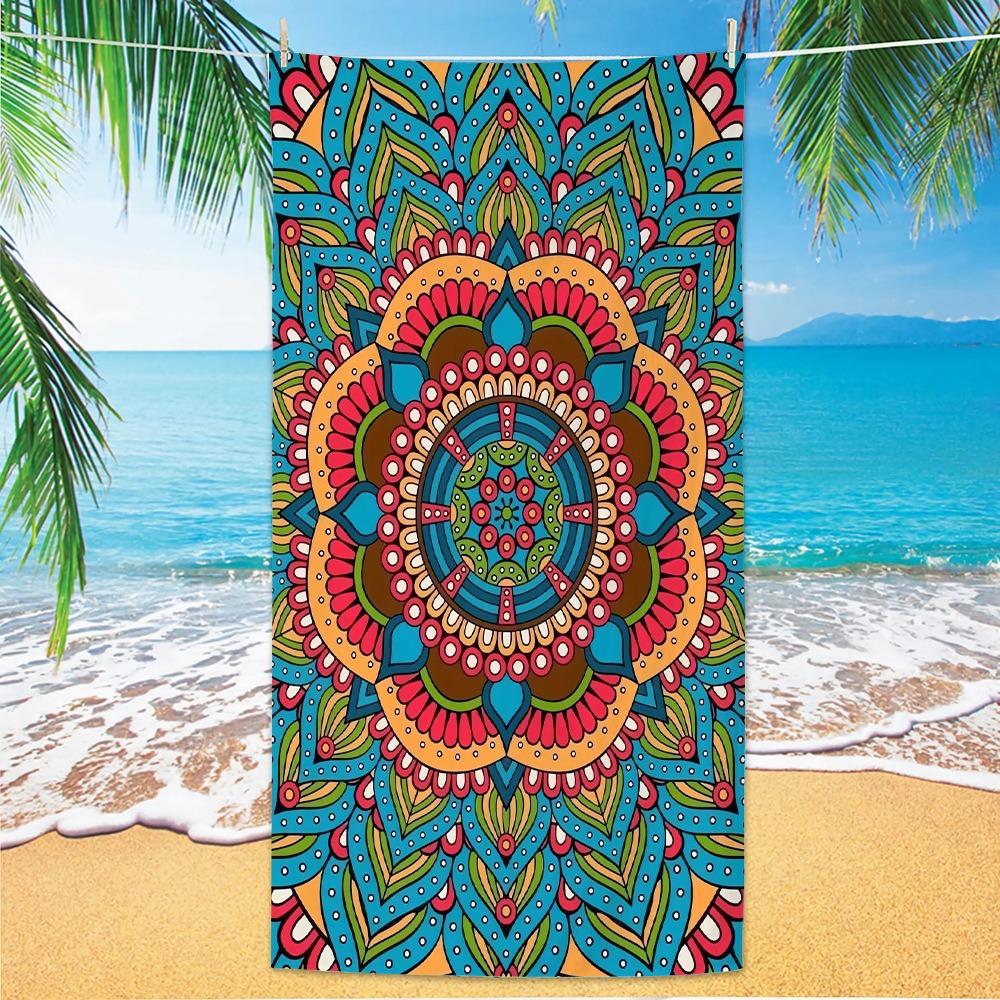 Purple Mandala Beach Towel Sand Free Quick Dry Microfiber Bath Towel Bohemian Floral Large Towels for Summer Vacation Seaside