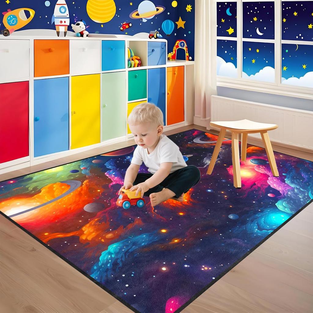 Koberec Galaxy Space do dětského pokoje, koberec s mlhovinou a hvězdami s vesmírem, vzdělávací hrací podložka s vesmírným tématem pro chlapce a dívky