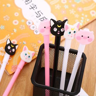 School Season 10pcs 0.5mm Creative Stationery Cat Gel Pen Cartoon Pig Water-based Pen Cute Exam Office Supplies Gel Pen