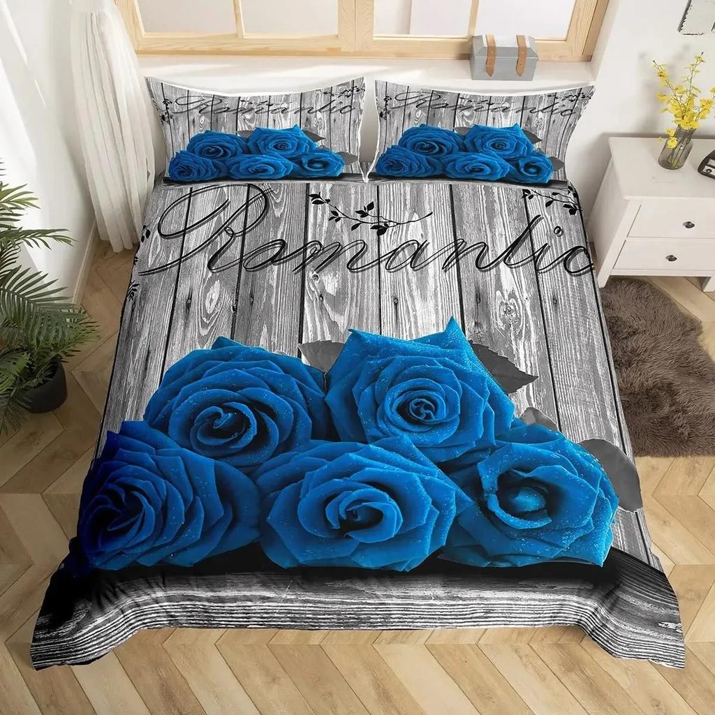 Rosen Bettbezug Set Rote Rose Floral Bettwäsche Sets Blume Schmetterling Bettdeckenbezug für Frauen Modern Fashion Marmor Steppdeckenbezug