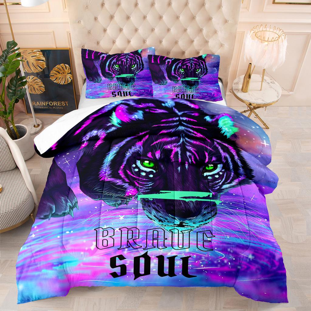 Realistic Animal Wolf Tiger Three-Piece Feather Silk Cotton Quilt Summer Quilt Bedding