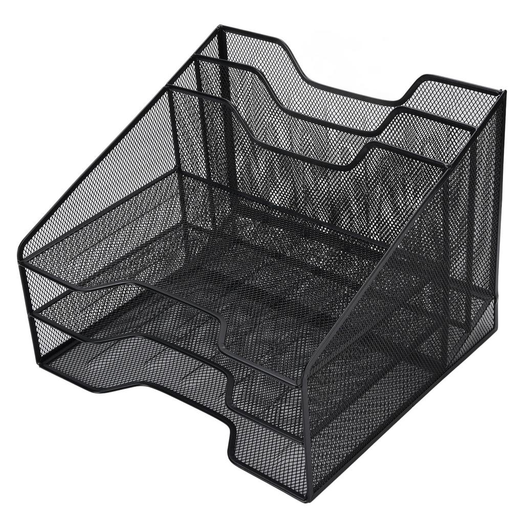 3 Tier Paper Tray Metal Mesh Desktop Organizer Sorter Letter File Document Storage Rack Office Supplies