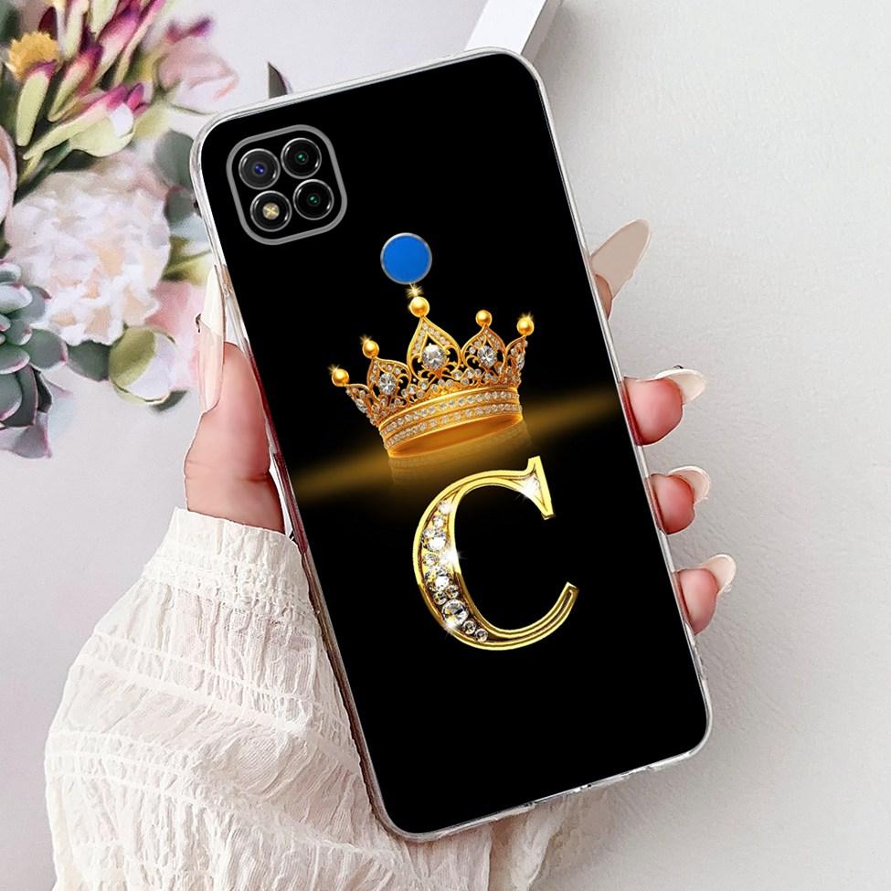 Clear Casing For Redmi 9C NFC Cover Redmi 9C Case Transparent Fashion Luxury A-Z Letters Crown Soft TPU Phone Case