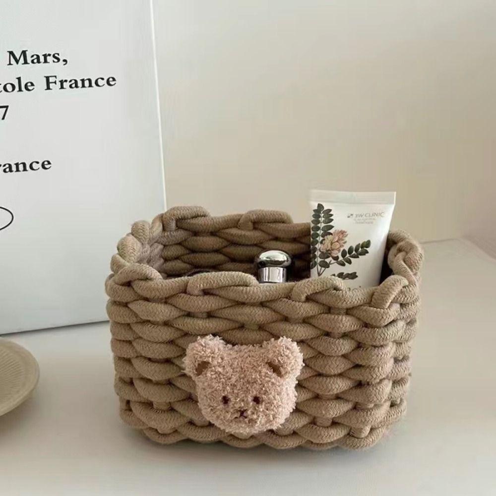 Handmade Storage Baskets Cotton Rope Woven Cartoon Animals Sundries Organizer Little Bear Organizer Baskets Cosmetic Storage