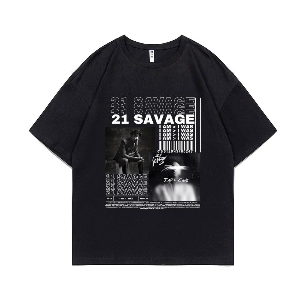 Rapper 21 Savage I Am I Was Music Album Graphic T-shirt Unisex Hip Hop T Shirts Male Vintage Casual Tshirt Unisex Fashion Streetwear