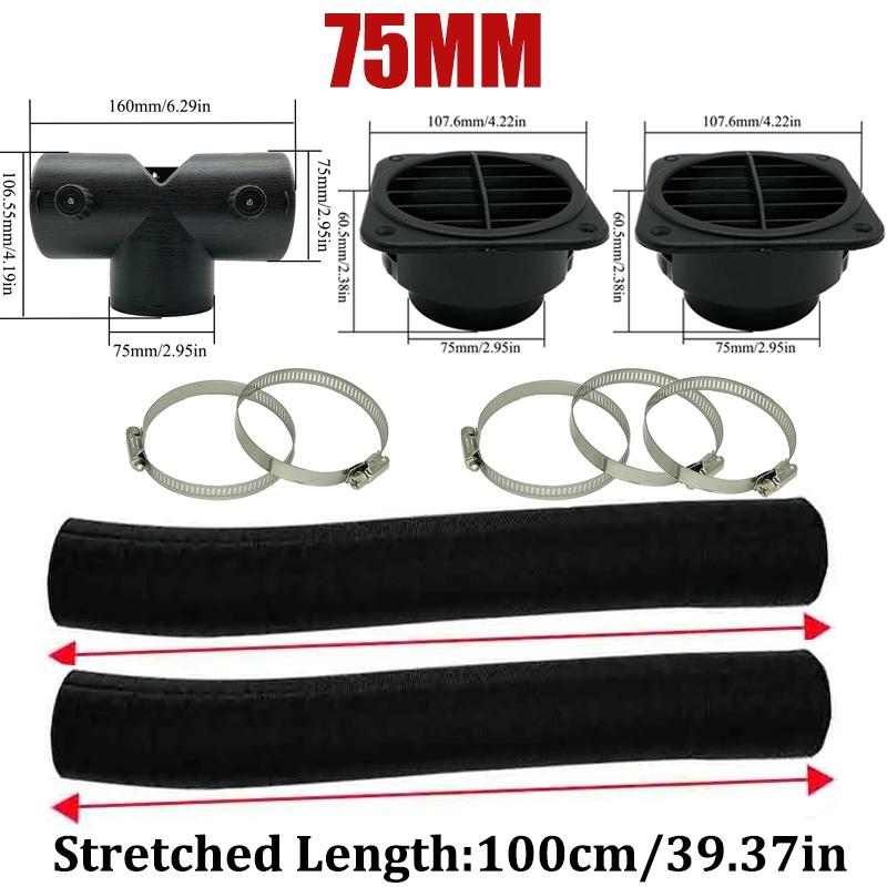 60mm 75mm Car Air Diesel Heater 2x Air Outlet Vent + 1x Valve Flap Outlet + 2x Warm Duct Pipe + 5x Clamp For Webasto Eberspacher