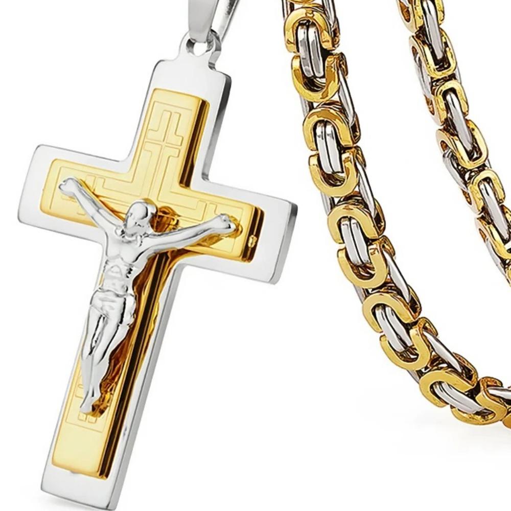 Ťažký nerezový krížový prívesok na retiazke Byzantská retiazka Pánske šperky Darčeky