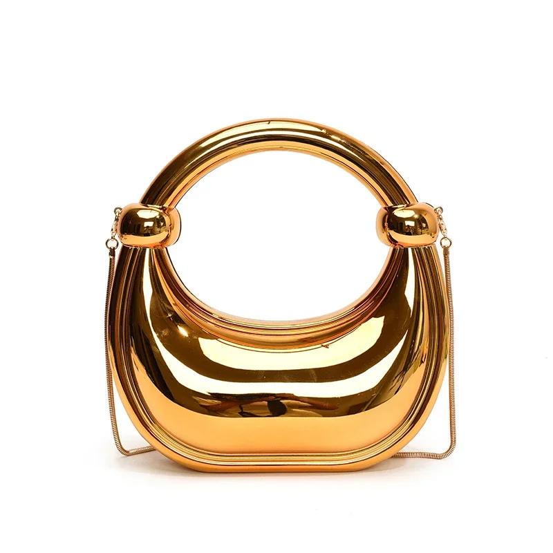 Summer PVC Metallic Gloss Half Moon Banquet Youth Sweet Crossbody Bags Hot Sale Advanced Sense Creative Design Luxury Handbags