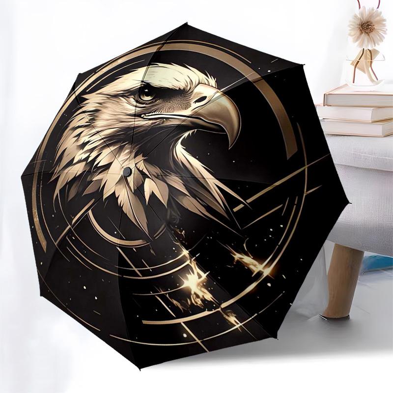 1pc Golden Eagle Emblem Umbrella with Plastic Handle,Compact & Stylish,Suitable for All Seasons Ptys26017