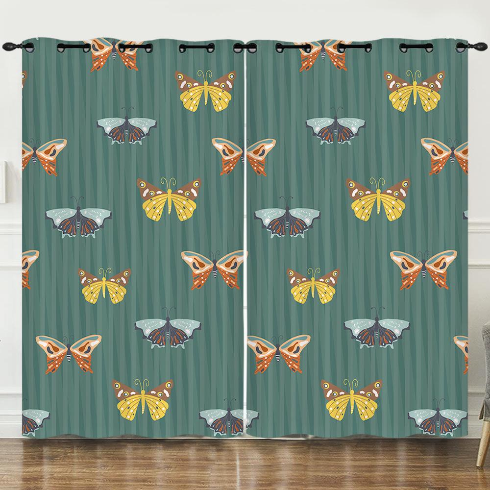 

Штора Мультяшное Животное Бабочка 3D Цифровая Печать Светонепроницаемая Штора На Люверсах 97cm*114cm*2