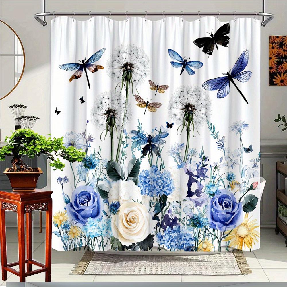 

1Pc Floral Butterfly Shower Curtain With Elegant Dandelions & Blue Roses - Vibrant Forest Theme Bathroom Decor, Durable Polyeste W60H190(CM)-1 Pcs
