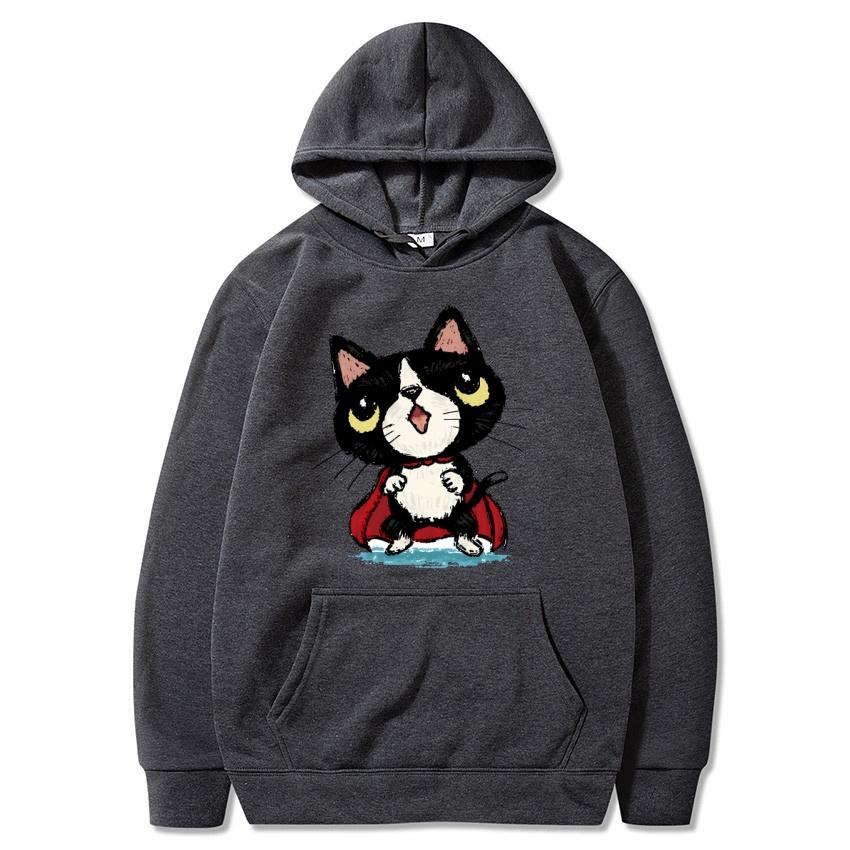 Autumn and winter cat cartoon printed hoodie classic style college style men's and women's pullovers daily fashion warm hoodie