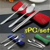 3 Pcs/Set Travel Stainless Steel Cutlery Set Storage Box Stainless Steel Outdoor Silverware Fork Spoon Chopsticks Kitchen Tools